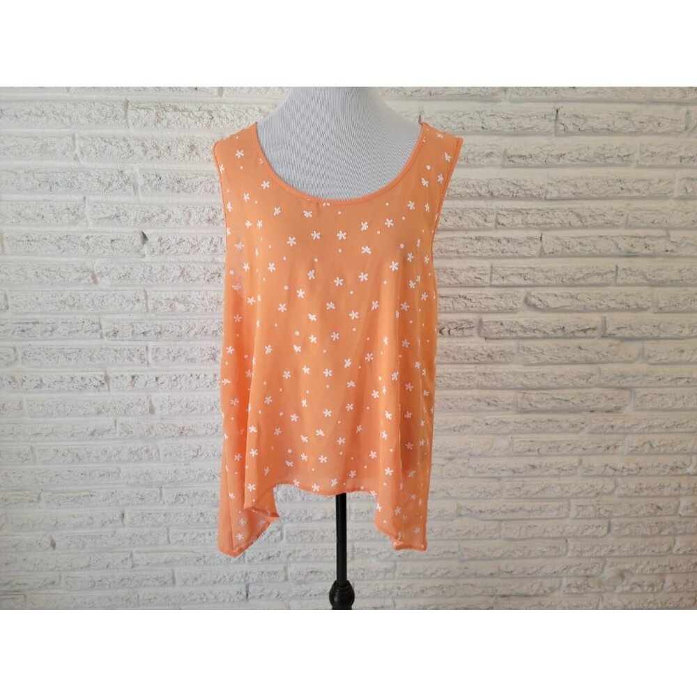 Mine Too Tank Top 3XL Plus Size Orange Floral Asymmetric Button Sheer ORA17E